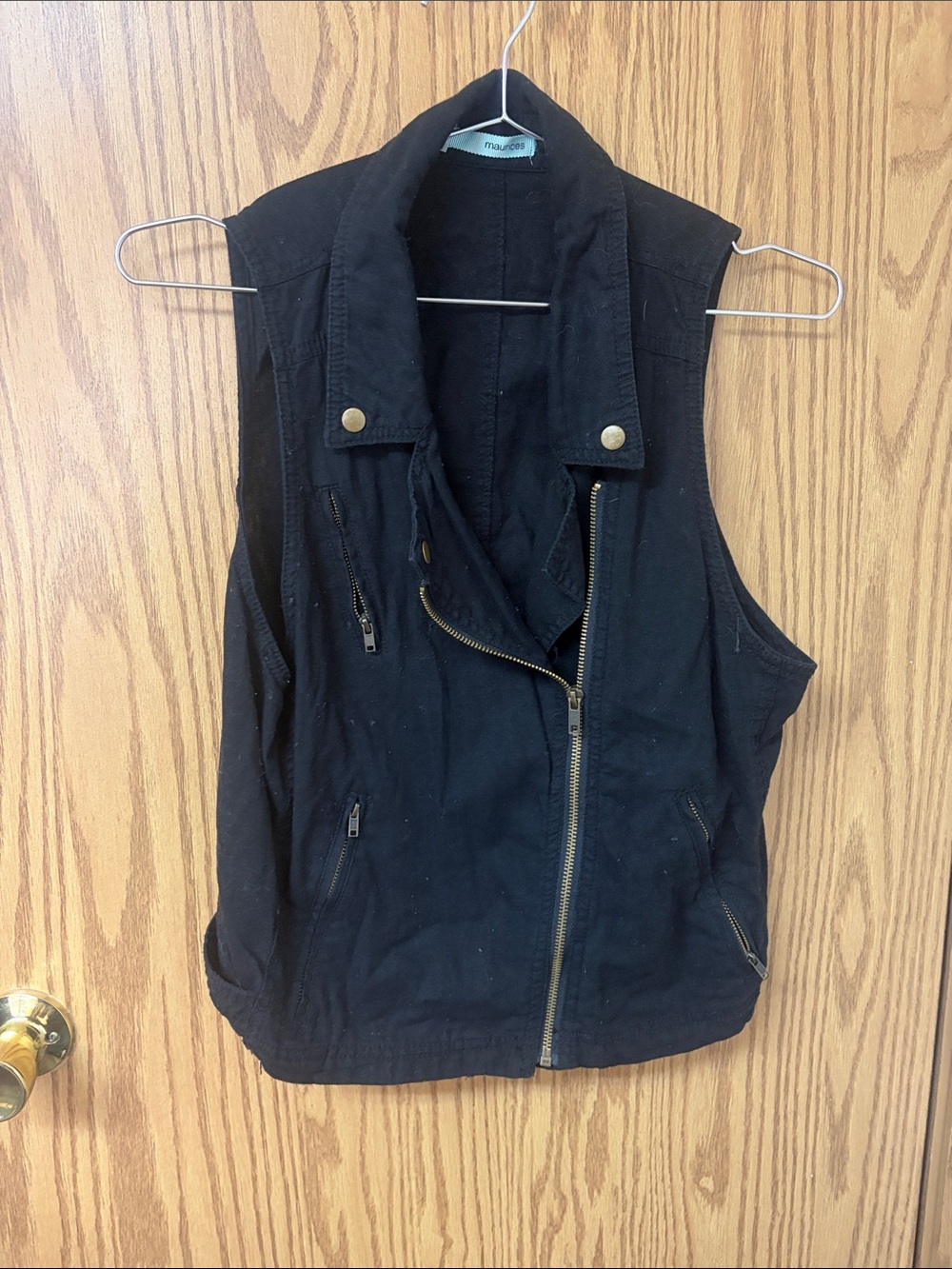 Maurices Black Sleeveless Utility Vest with Zip Details
